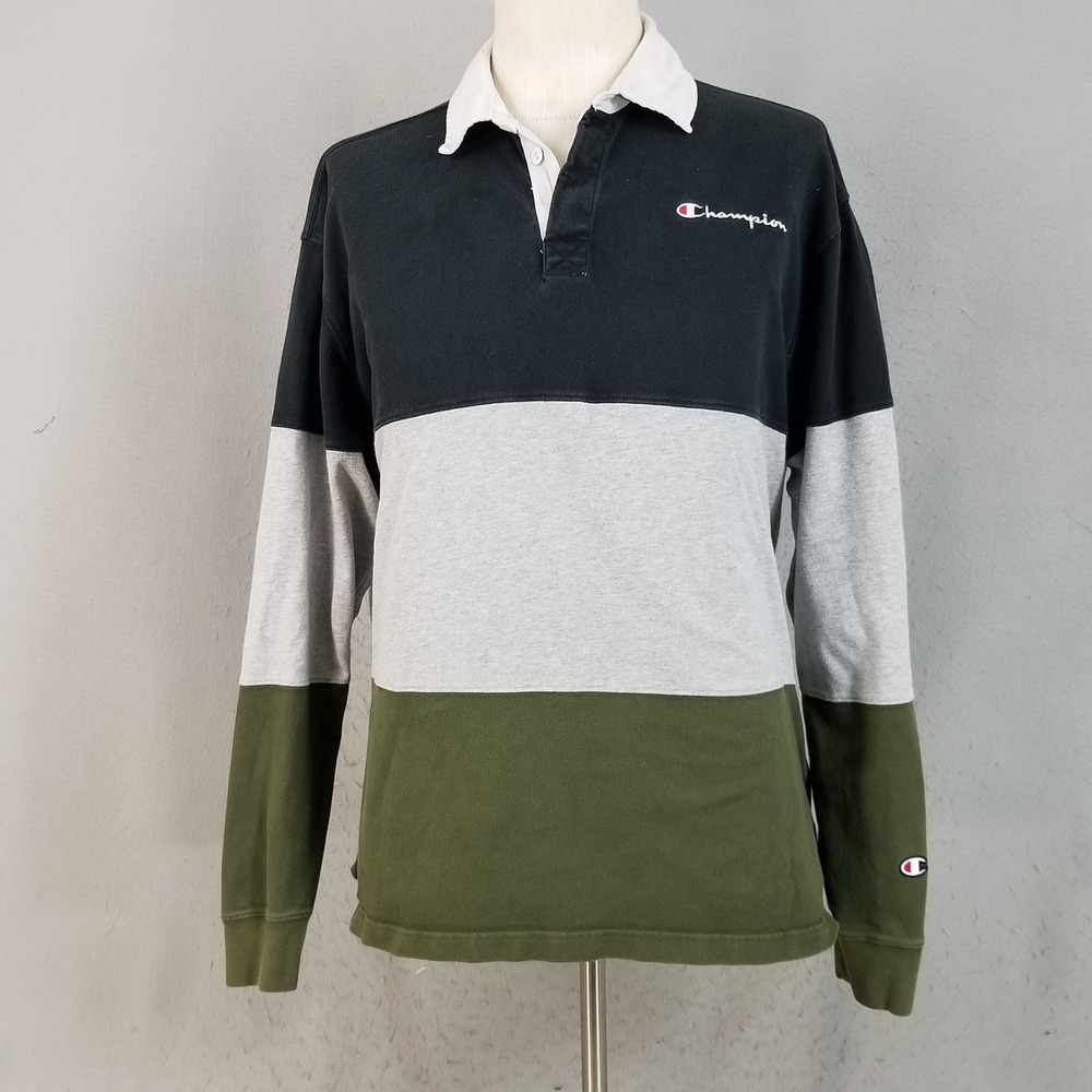 Champion Rugby Shirt Mens XL Multi Reverse Weave Vintage Blokecore Long Sleeve